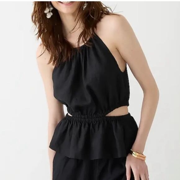 NWT J. Crew Cutout linen tank top black sz L - Picture 1 of 7